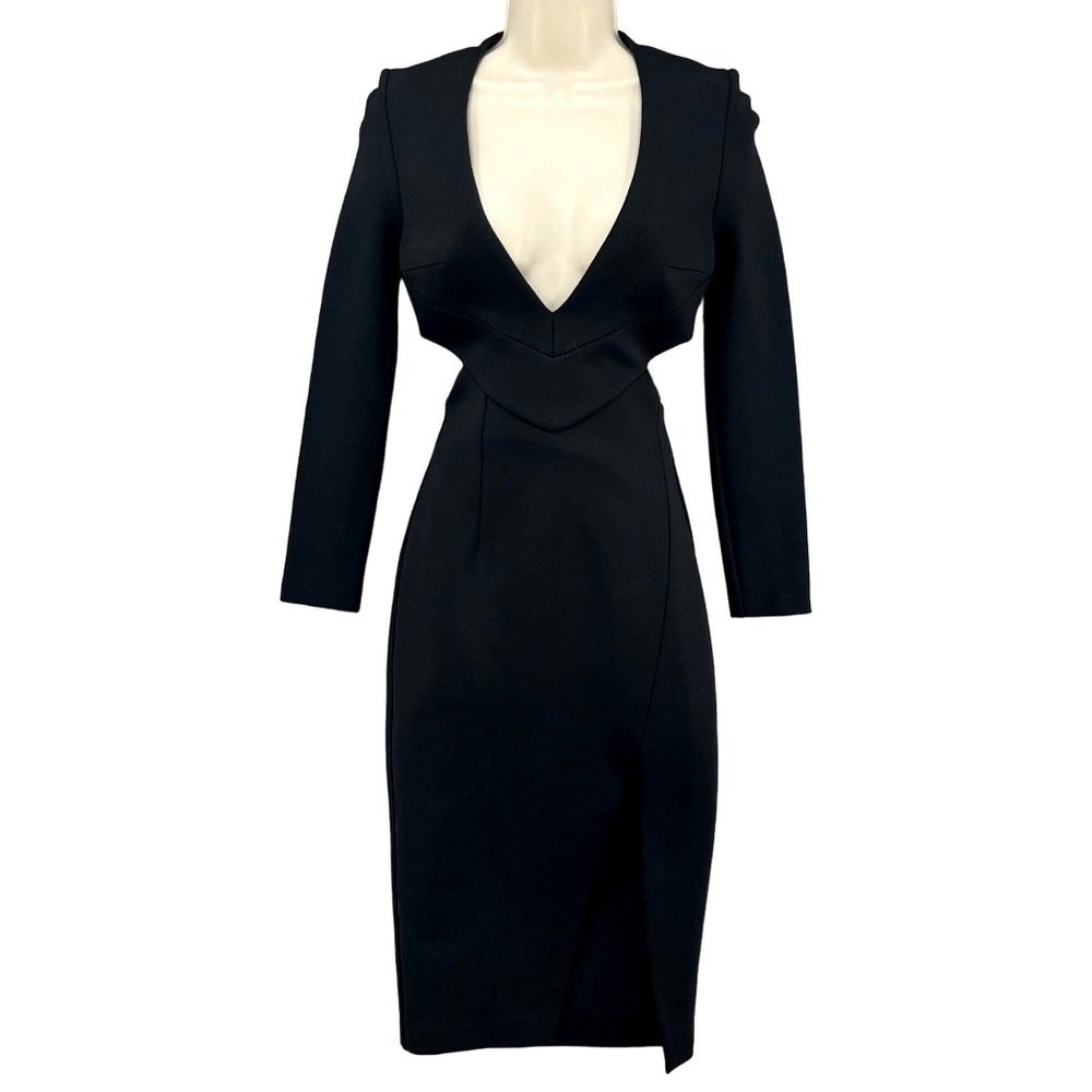 Nicholas Sheath Dress Solid Black Long Sleeve V Neck Stretch Size 2